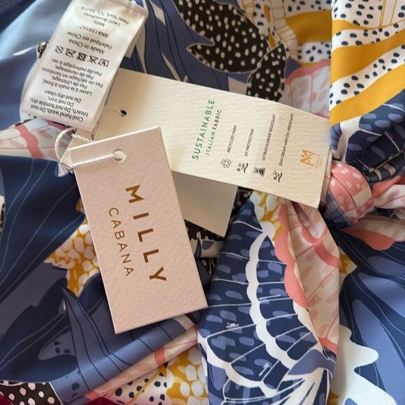 Milly Women's Blue Under The Sea Front Tie Bikini Bottom Swimwear S NWT $150 - Picture 2 of 8